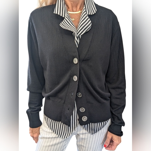J.Crew Black Cotton Viscose Button Front Cardigan Sweater Size L Classic - Picture 2 of 12